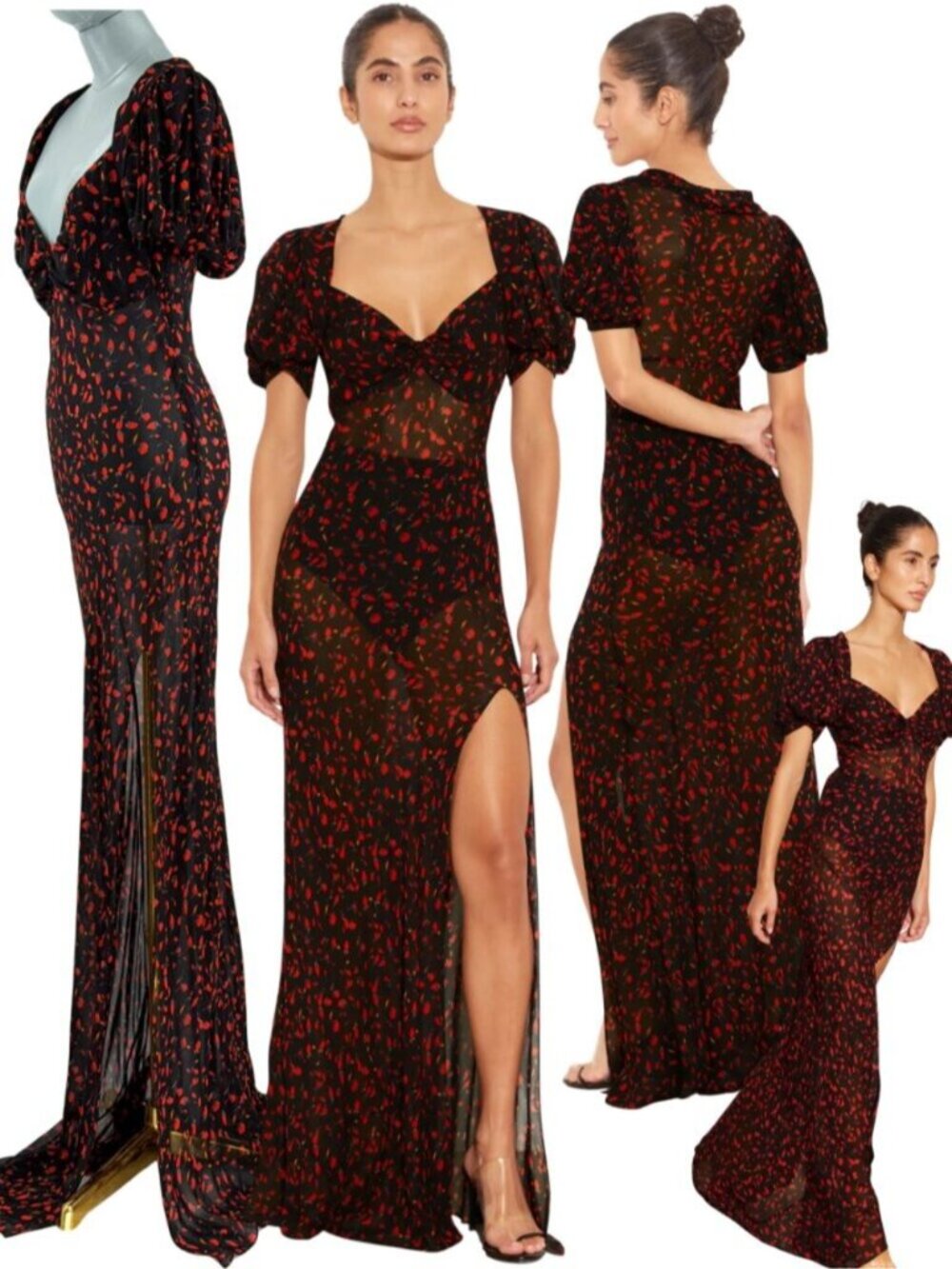 🆕 RAT & BOA 🧿 NWOT Magnolia Floral Dress, Red & Black, Semi-Sheer - Sz M US 6